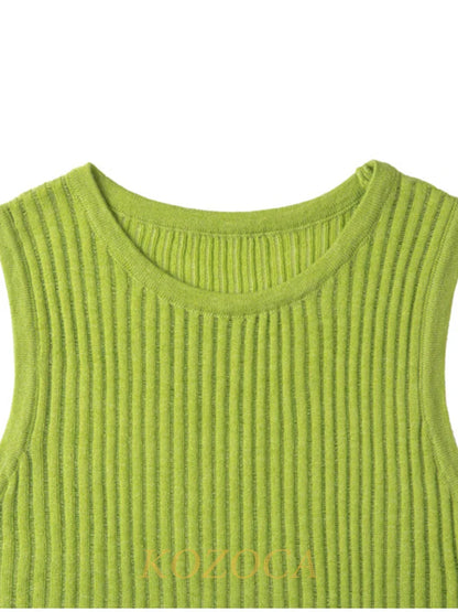 100% Wool Chic Solid Tanks Elegant Striped See Through Hollow Out Women Tops Sleeveless Elastic Tops Club Party Clothes