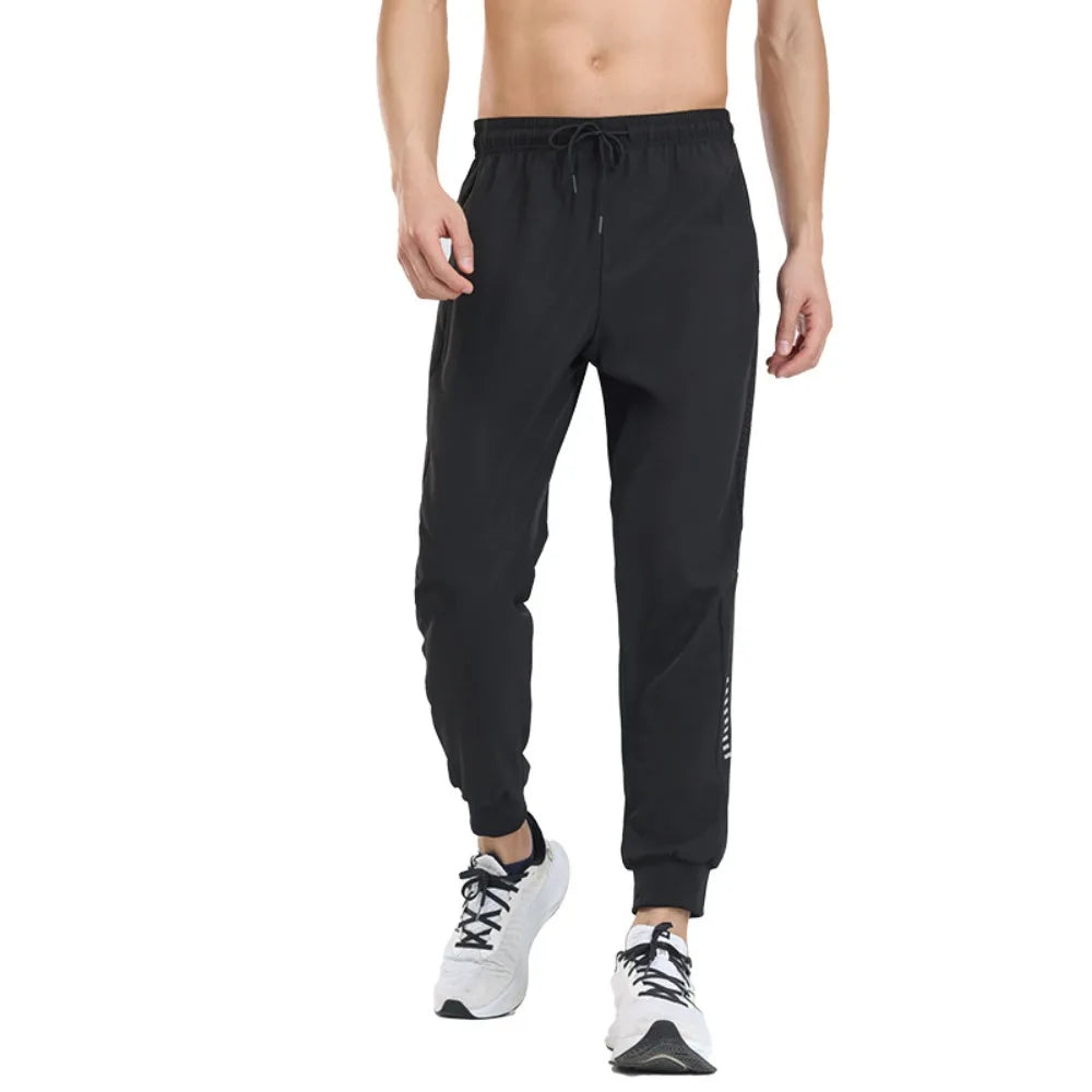 Ice Silk Thin Pants, Men's Summer Quick-Dry Design with Cuffed Ankle for Fitness and Casual Running