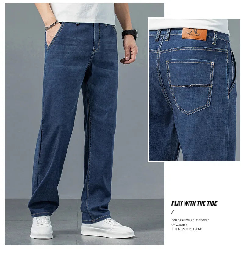 2026 New in Lyocell Fabric Summer Ultra-thin Men's Jeans Soft Drape Loose Straight Casual Denim Pants Street Wide Leg Trousers
