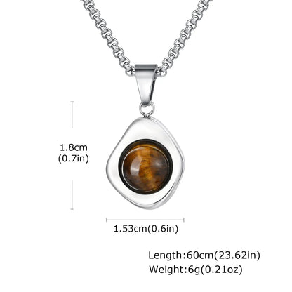 Trendy Pendant Necklaces for Men Boys,Square Natural Stone Stainless Steel Necklaces,Hip Hop Cool Healing Jewelry Gifts