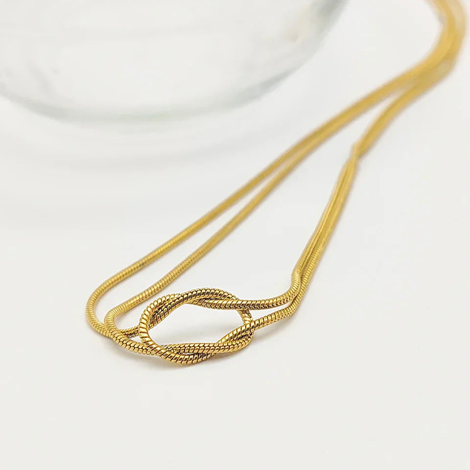 Elegant Minimalist Jewelry Lusterless 14k Gold Plated Knotted Snake Chain Necklace Women's Stainless Steel Accessories