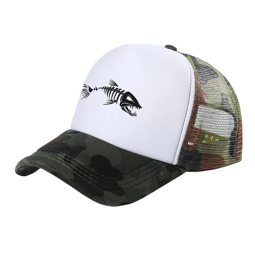 Fishbone Trucker Cap Men Fishing Skeleton Fish Bone Baseball Caps Unisex Mesh Net Hats MZ-496