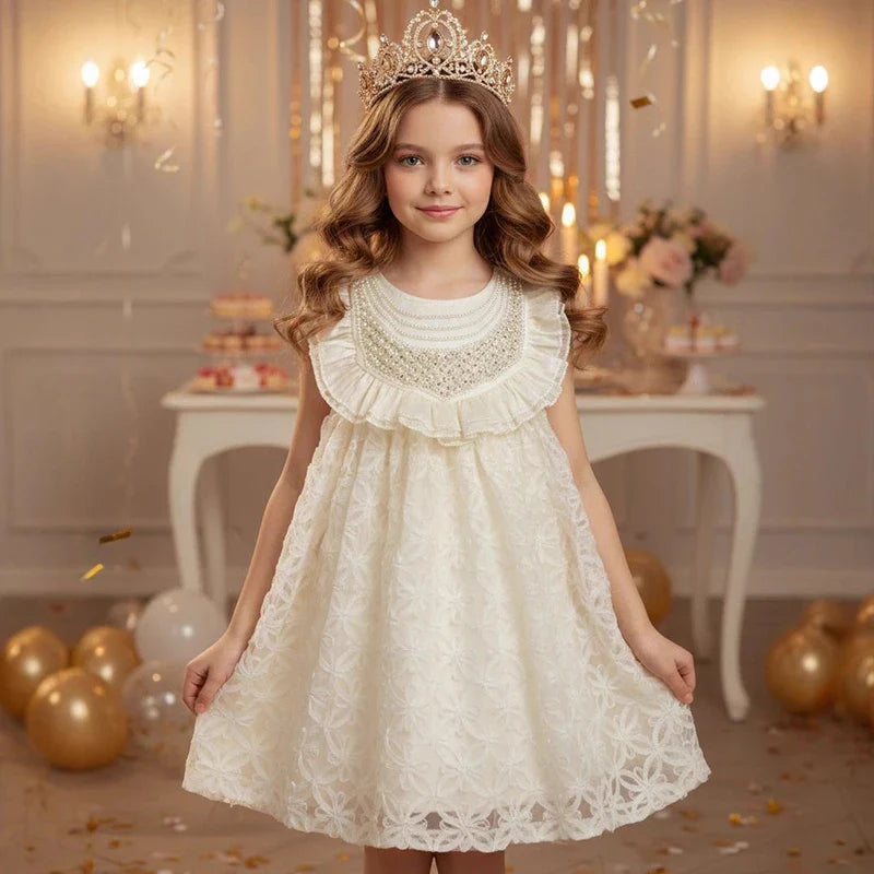 Novo Vestido Princesa Menina Primavera Verão Artesanal Cordão De Pérolas Rendas Nobres Para Menina Roupa Personalizada De Festa Infantil