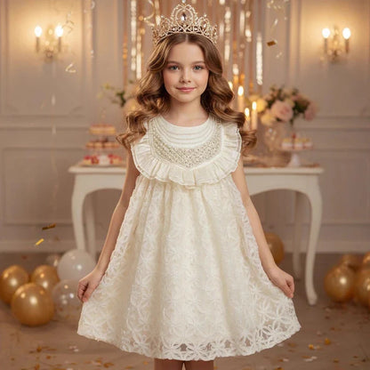 Novo Vestido Princesa Menina Primavera Verão Artesanal Cordão De Pérolas Rendas Nobres Para Menina Roupa Personalizada De Festa Infantil