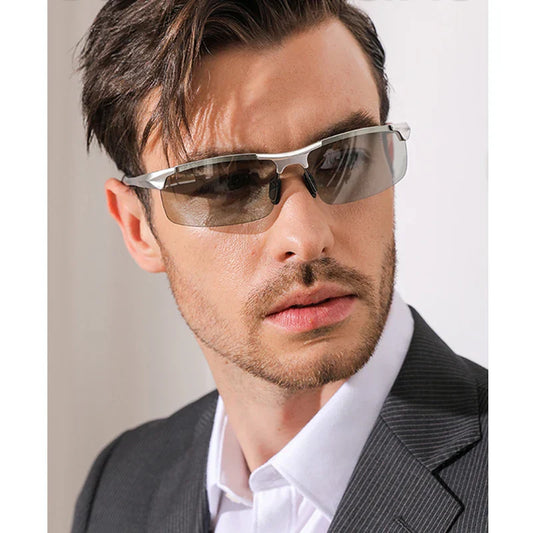 Aluminum Photochromic Sunglasses Men Polarized Day Night Driving Chameleon Glasses Anti-Glare Change Color Sun Glasses UV