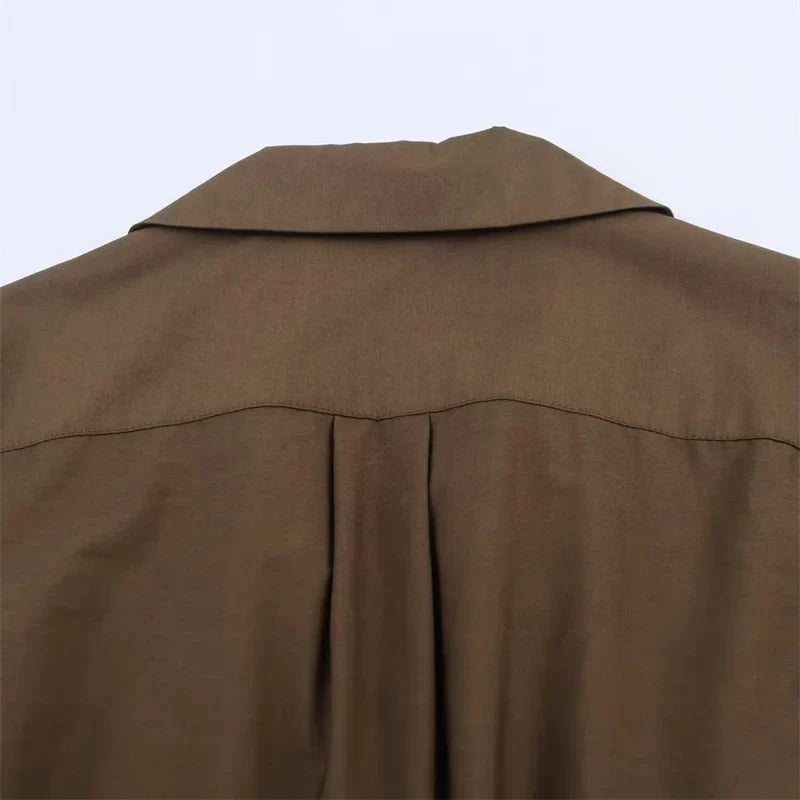 Women's Dress Fall 2025 New Solid Color Long Sleeve Shirt Style A-Pendulum Dress Belt Decoration Casual Fashion Personality