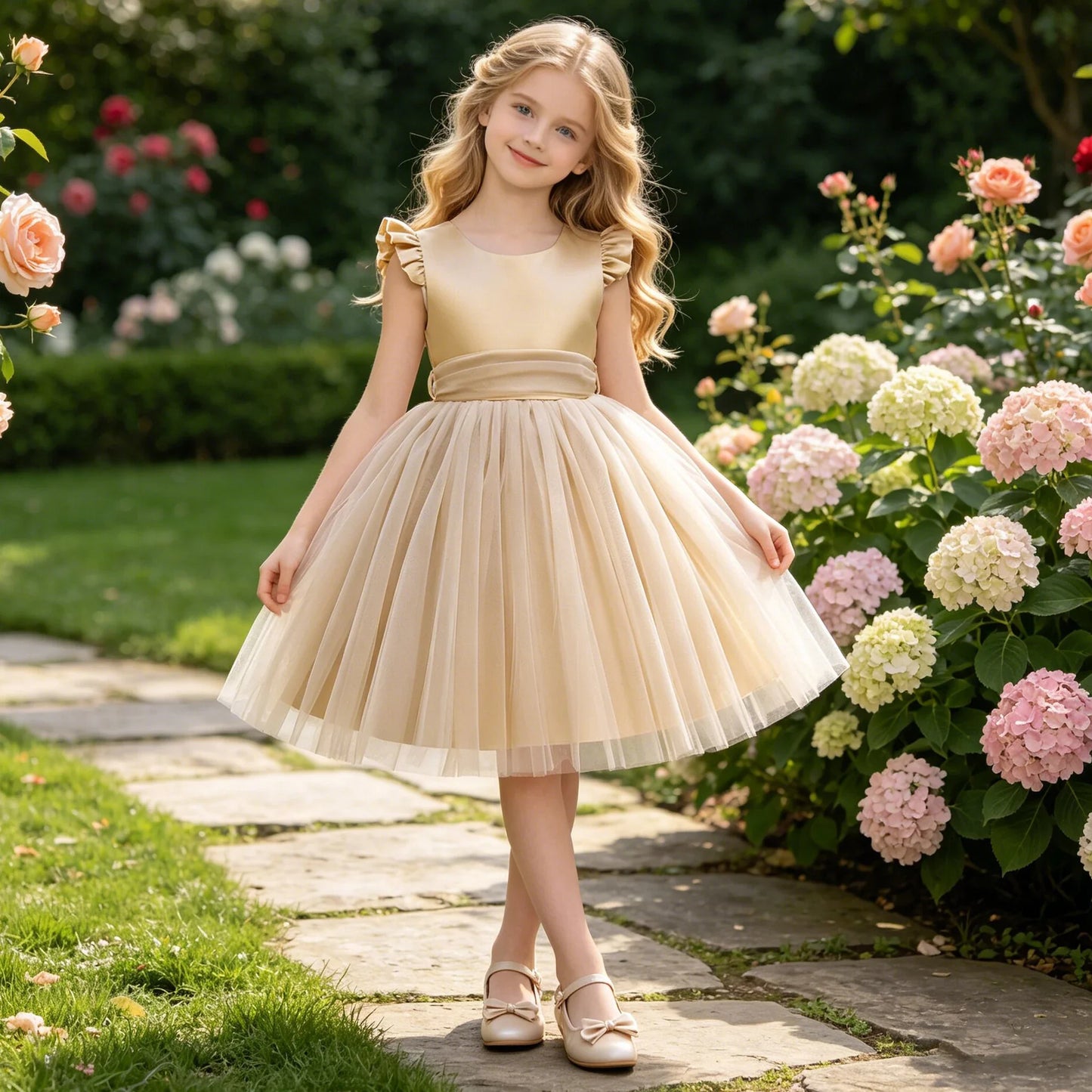 Summer Bow Wedding Party Girls Dress Elegant Tulle Bridesmaids Princess Evening Dresses for Girl Gala Birthday Host Prom Costume