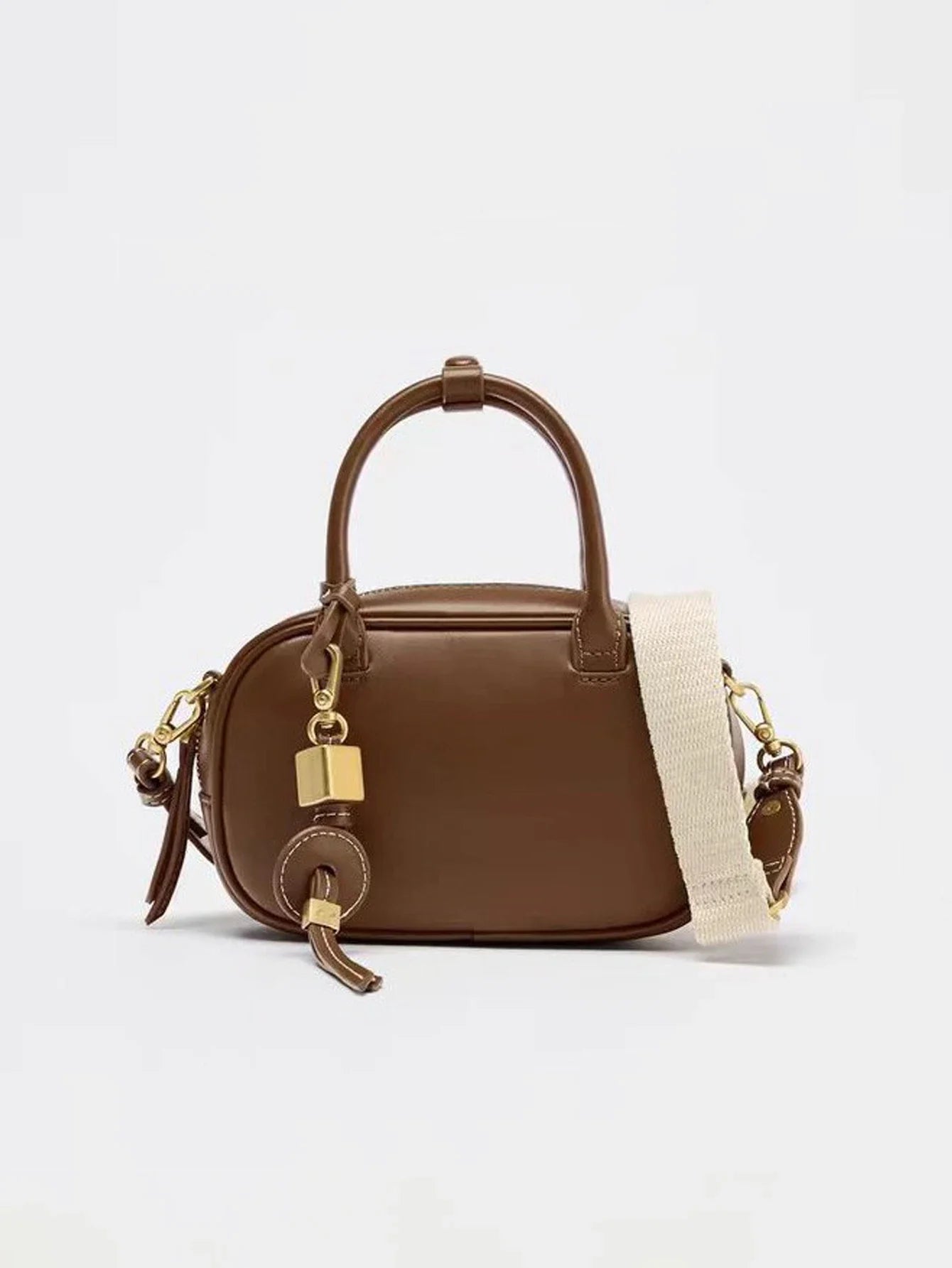 2025 New niche retro color-blocking hand-held small bag, stylish crossbody canvas PU small square bag, single-shoulder bowling b