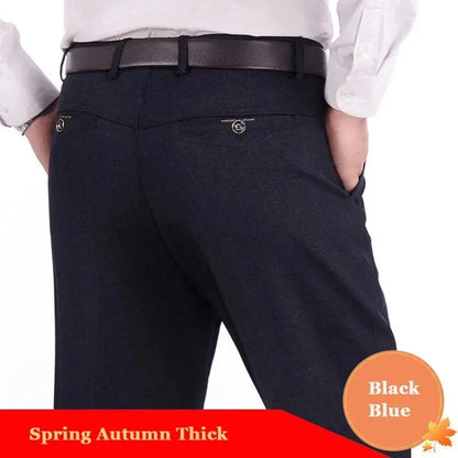 New Arrival Mens Casual Business Pants Man Mid Full Length Soft Trim Brand Trousers Regular Straight Black Grey Large Size 28-40
