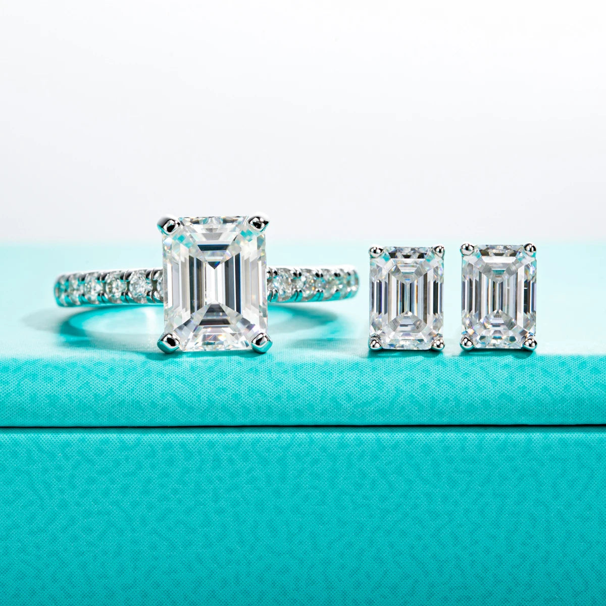 3ct Emerald Cut D Color Moissanite Engagement Rings For Women 925 Sterling Silver Luxury Wedding Ring Jewelry Wholesale