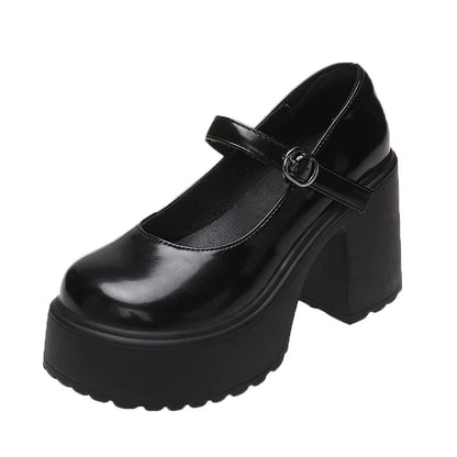 Chunky Platform High Heels Pumps Women 2023 Autumn Pu Leather Ankle Buckle Mary Jane Shoes Woman Thick Heeled White Lolita Shoes