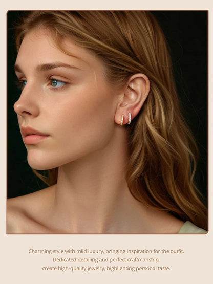 Gold Moissanite Hoop Earrings for Women, 925 Sterling Silver D Color Round Cut Lab Diamond Hypoallergenic Earrings