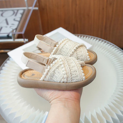 Girls Summer Beach Shoes Ethnic Style Children's Casual Sandals Kids Soft Sole Fashion Shoes Vintage Princess Shoes Summer New