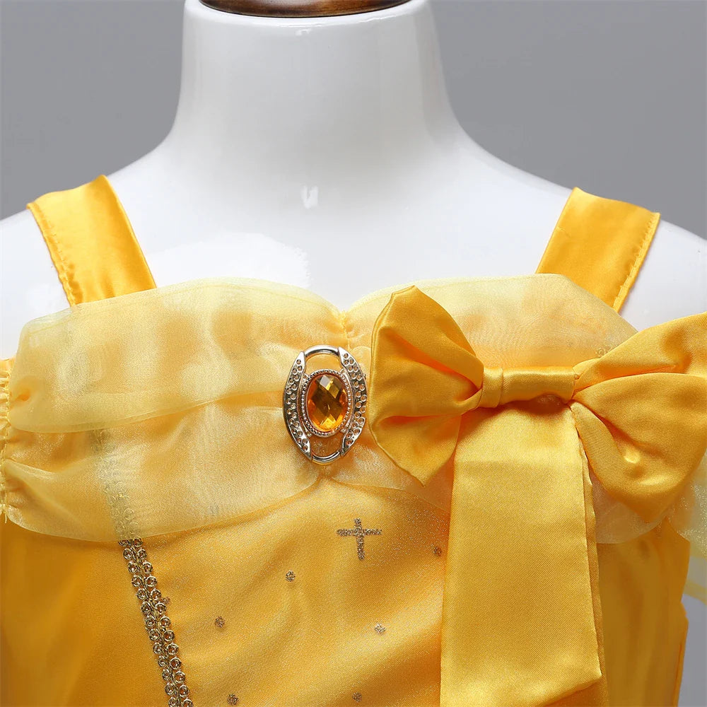 Fancy Girls Belle Halloween Costumes Carnival Cosplay Cartoon Christmas Beauty Party Princess Dress Tulle Birthday Kids Clothing