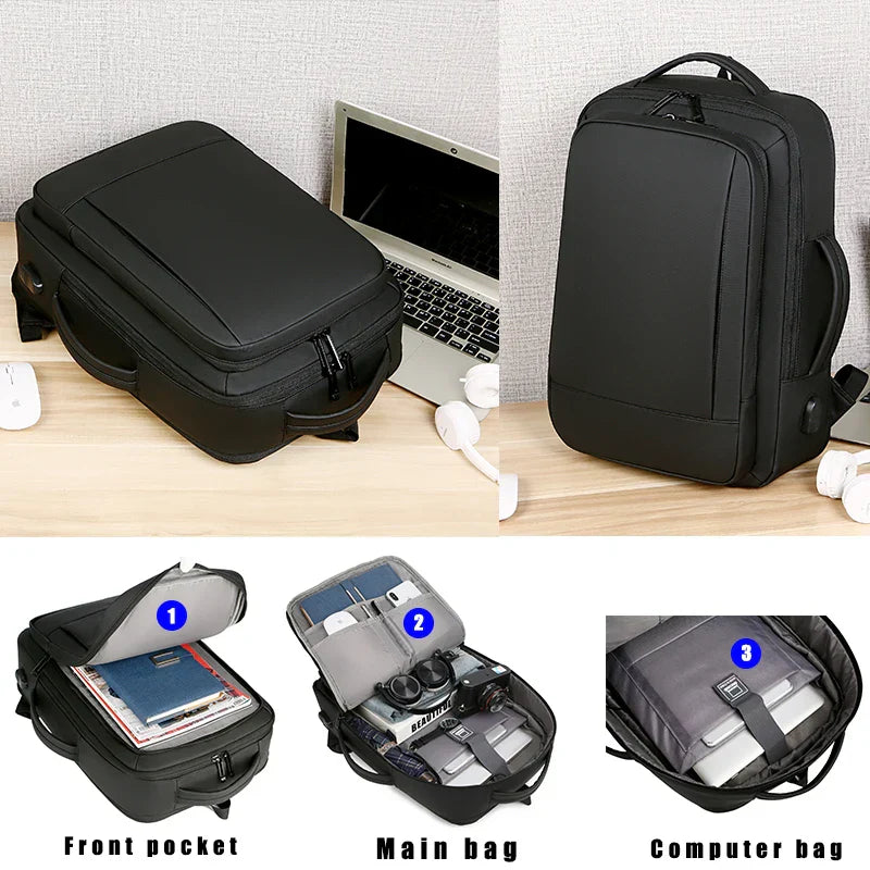1Pcs Expandable Travel Backpack, Business casual men's backpack,with USB charging,waterproof fabric,suitable for daily commuting
