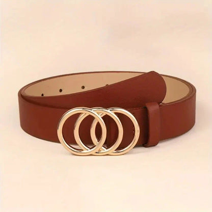 Golden Triple Ring Buckle Belts Simple Solid Color PU Leather Waistband Classic Jeans Pants Belt Dress Coat Girdle For Women