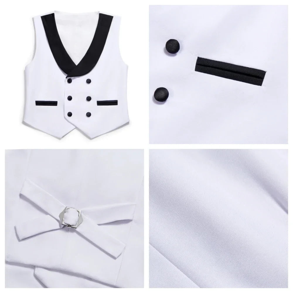 Classic White Boys Tuxedo 4 Pieces Wedding Guest Clothes Formal Peak Lapel Kids Suit Set Banquet Party Wear Chic Slim Fit Suits