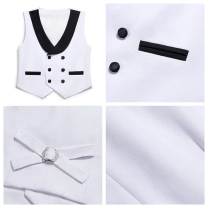 Classic White Boys Tuxedo 4 Pieces Wedding Guest Clothes Formal Peak Lapel Kids Suit Set Banquet Party Wear Chic Slim Fit Suits