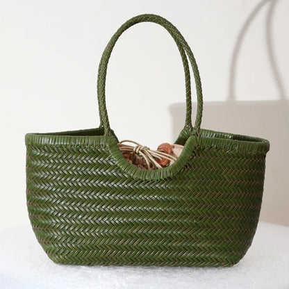 Handbags Women's Genuine Leather Shoulder Bag Weaving Casual Shopping Bag Vintage Big Tote Purse Cowhide Cross Hand Bags Lady
