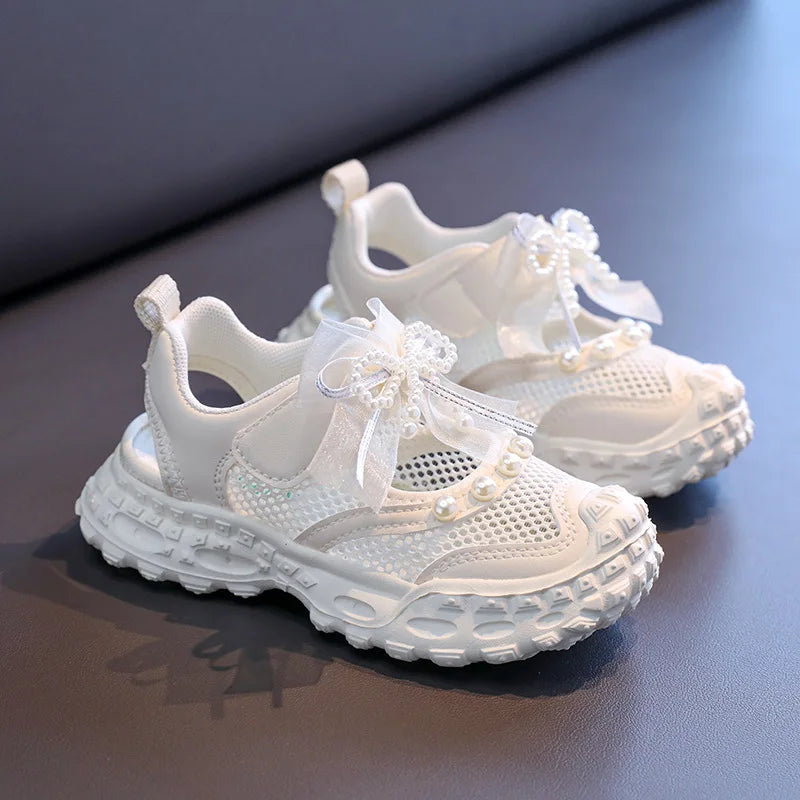 Summer Children School Running Sandals Sweet Breathable Girls Mesh Sports Sandals Non-slip Fashion Kids Princess Cut-outs Shoes