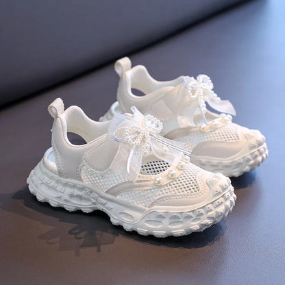 Summer Children School Running Sandals Sweet Breathable Girls Mesh Sports Sandals Non-slip Fashion Kids Princess Cut-outs Shoes