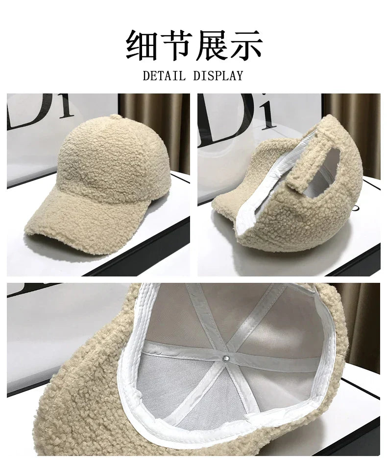 Winter Hats For Women Baseball Caps Plush Thickened Warm Baseball Cap Female Casual Solid Color Fashion Design Outdoor