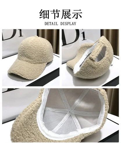 Winter Hats For Women Baseball Caps Plush Thickened Warm Baseball Cap Female Casual Solid Color Fashion Design Outdoor
