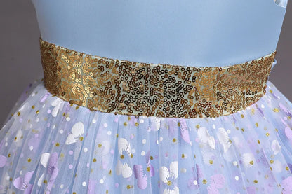 New Baby Kids Girls Elegant Printed Butterfly Flower Princess Party Tutu Dresses Children Sequins Wedding Evening Girl Clothes