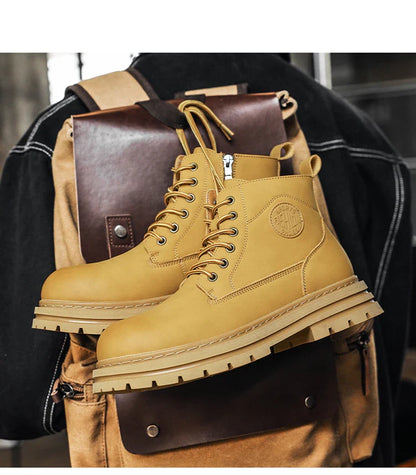 New autumn and winter men's boots rain boots high-top fashion side zipper motorcycle boots men's outdoor warm booties lacing 46