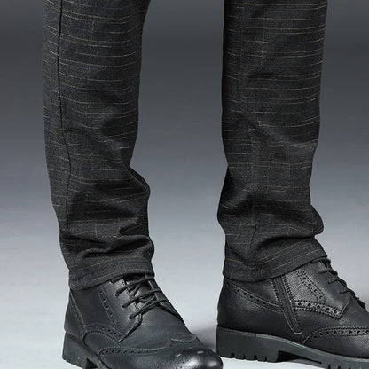 Spring Autumn New Men's Plaid Pants Black Blue Business Casual Formal Fashion Korean Classic Male Clothes Straight Trousers