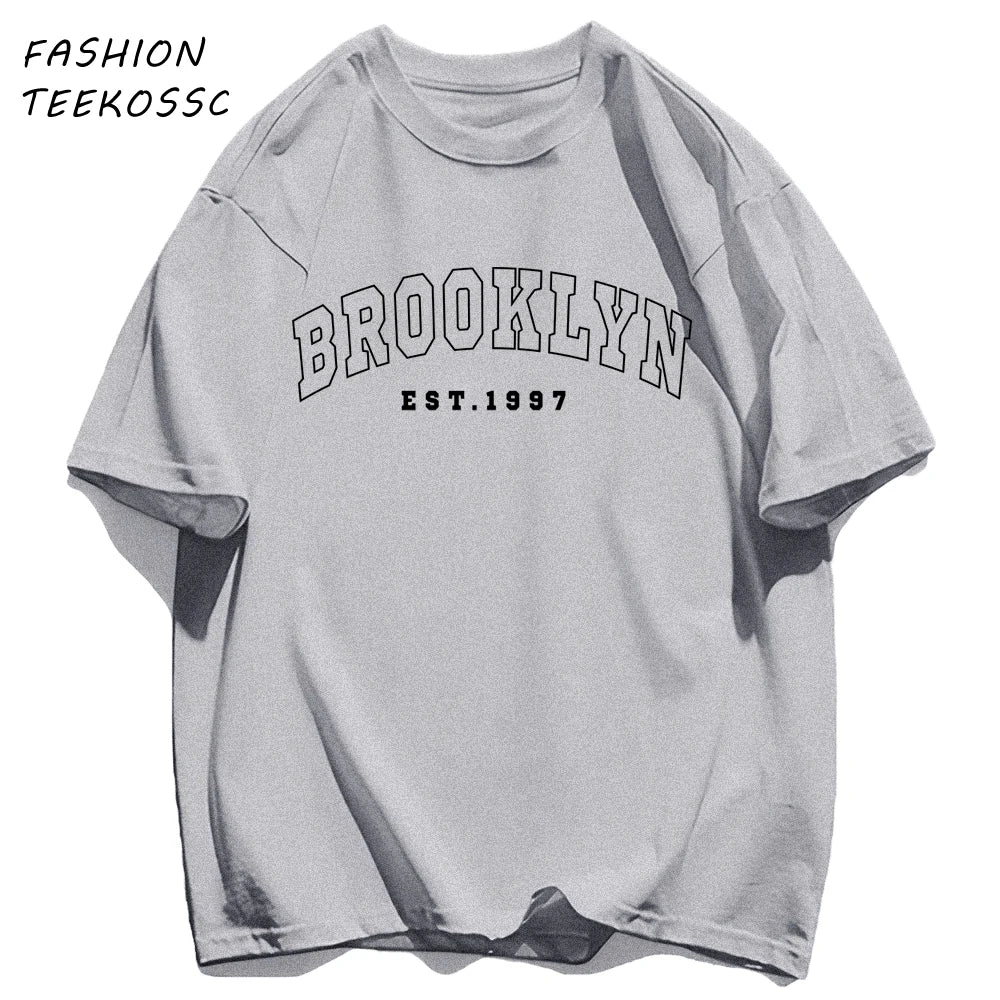 Brooklyn Est 1997 City Usa Printing Men T-Shirt Summer Casual T Shirts All-Match Crewneck Tops Oversized Soft Streetwear