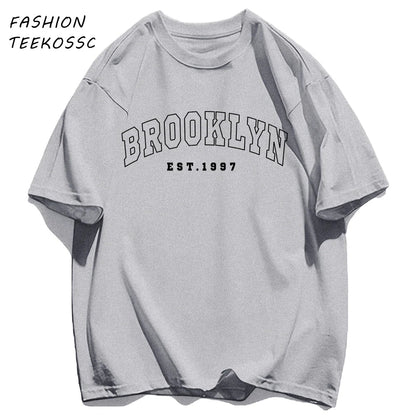 Brooklyn Est 1997 City Usa Printing Men T-Shirt Summer Casual T Shirts All-Match Crewneck Tops Oversized Soft Streetwear