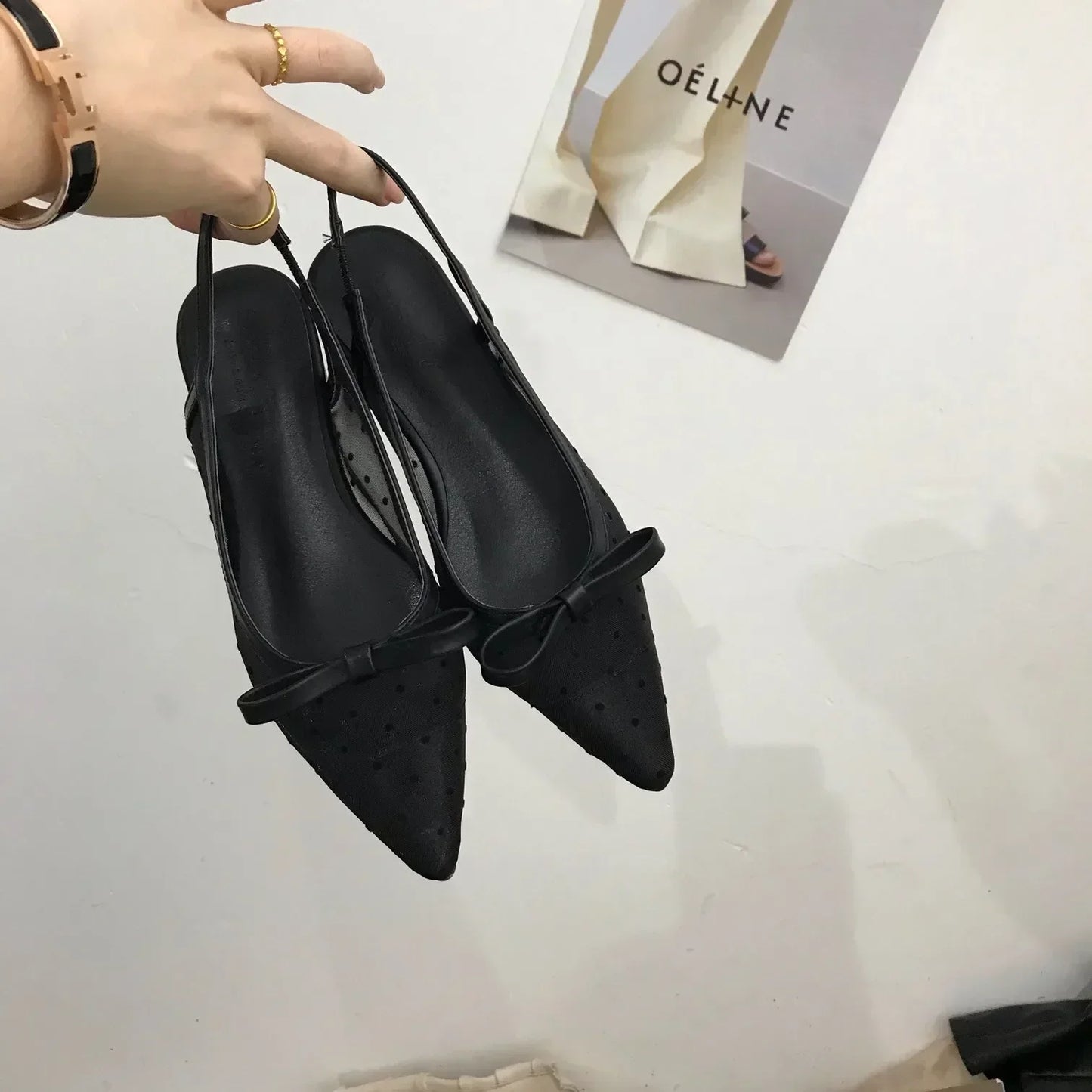 Sandals Women Flat Baotou  Mesh Breathable Bow-knot Sandalias Fashion Summer Low Heels Pointed Shoes Female