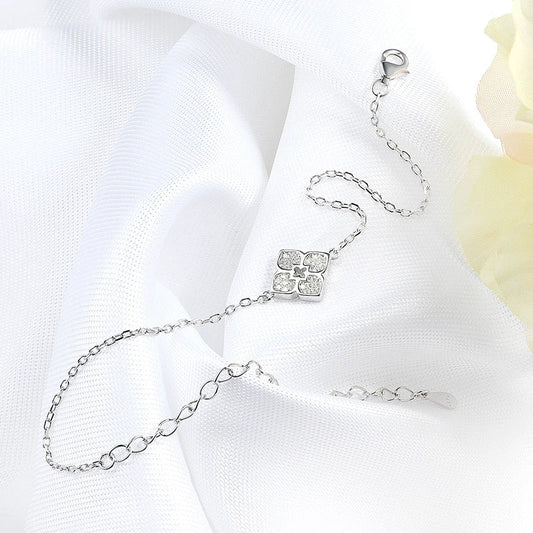 1mm Flowers Moissanite Bracelets for Women 14-20cm Size Adjustable Chain Classic 925 Sterling Silver Jewelry Plated 18K