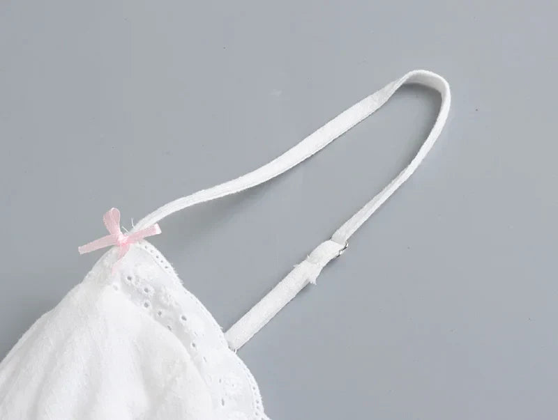 White Spliced Embroidery Lace Bra Corset style Mini Dress Women Backless Party Skater Short Sling Robe Holiday