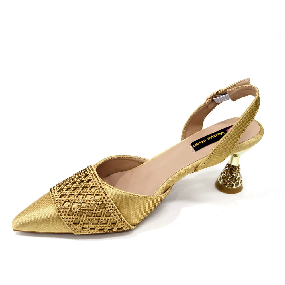 Fashion Brown Color Women's Party Shoes and Bag Set With Elegant Diamond Butterfly Design - Stylish and Chic