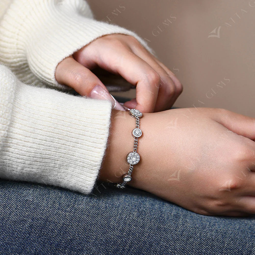 Luxury Moissanite Bracelet for Women S925 Silver Yellow Gold Plated Round halo D Color VVS1 Diamond Wedding Jewelry New
