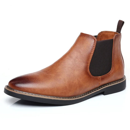 39~47 Men Chelsea Boots Brand Retro Comfortable PU Leather Ankle Boots Men 2025 Fashion Black Brown Mens Boots