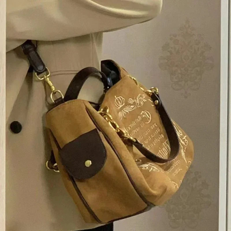 Bolsa Tote Feminina Rosa Vintage Y2K Gótica Estética Grande Capacidade Bordado Letra Retrô Corrente Grunge Viagem Ombro