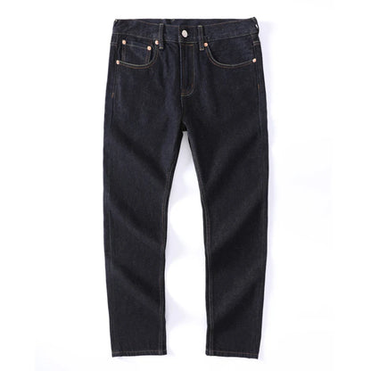 Men's Japanese Handmade Embroidered Cotton Jeans Straight Tube Slim Fit Hip-Hop Trousers Red Ear Detail Devil Big M Golden Text