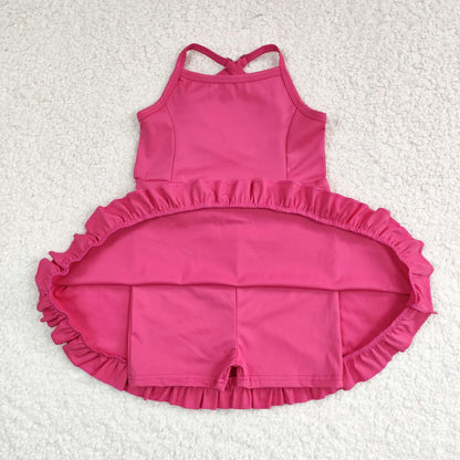 Summer Baby Girl Bows Skorts Toddler Infant Knee Length Dress Kids Children Sleeveless Yoga One Piece Strap Clothes