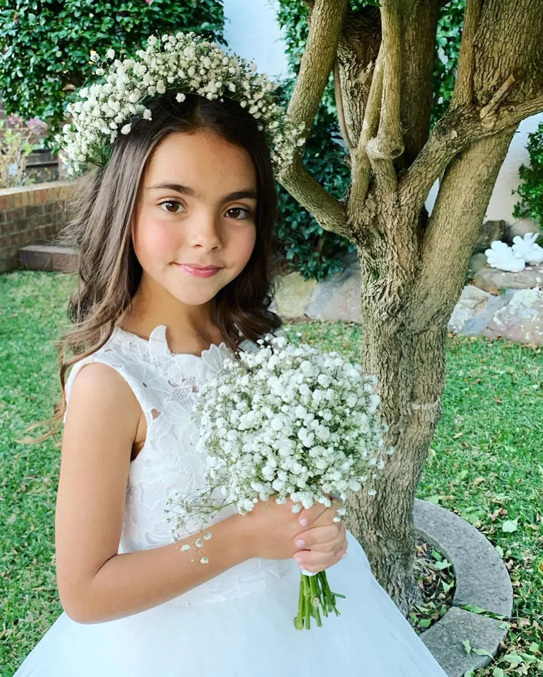 Communion Girl Dress Lace Appqulies Bodice Floor-length Skirt Puffy Dress with Long Train Formal Party Toddler Clothe