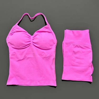 2 Piece Sports Set Women Seamless Yoga Tank With Removable Pads Top Scrunch Butt Workout Leggings Suit Gym Sports Sets