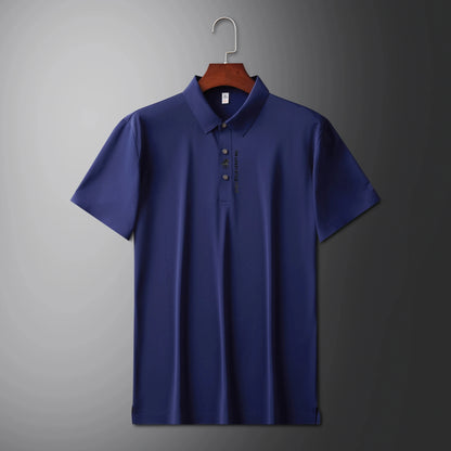 High quality silk breathable short sleeve POLO shirt men's lapel top 2024 summer new light luxury brand printed casual T-shirt