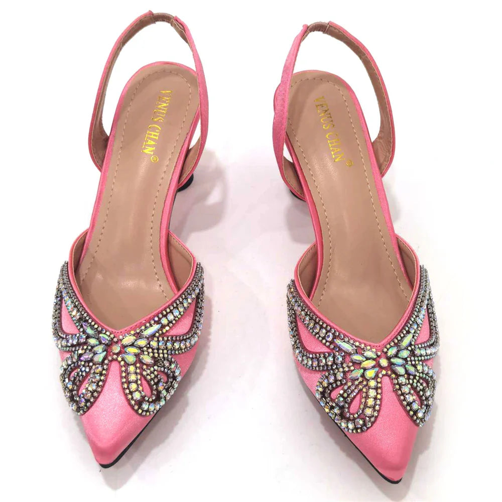 Yellow Classy Bowknot Pointed Toe Women's Shoes High Heel Elegant Sandals Shallow Mouth Shoes Bag Set Women