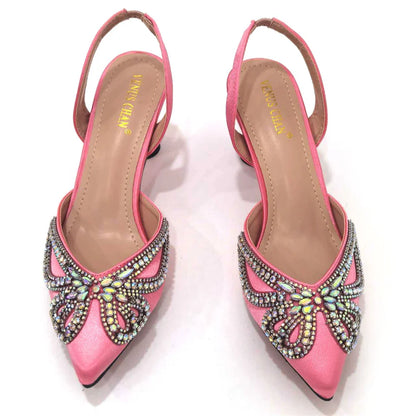 Yellow Classy Bowknot Pointed Toe Women's Shoes High Heel Elegant Sandals Shallow Mouth Shoes Bag Set Women