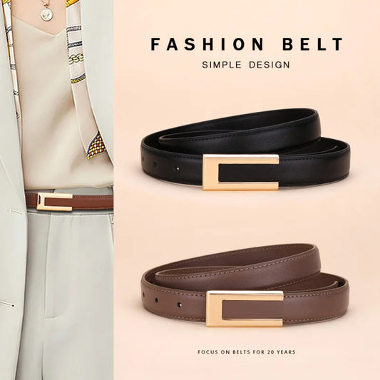 Genuine leather belt for women; cowhide fashion waist belt; versatile smooth buckle; 2025 dress decoration belt for