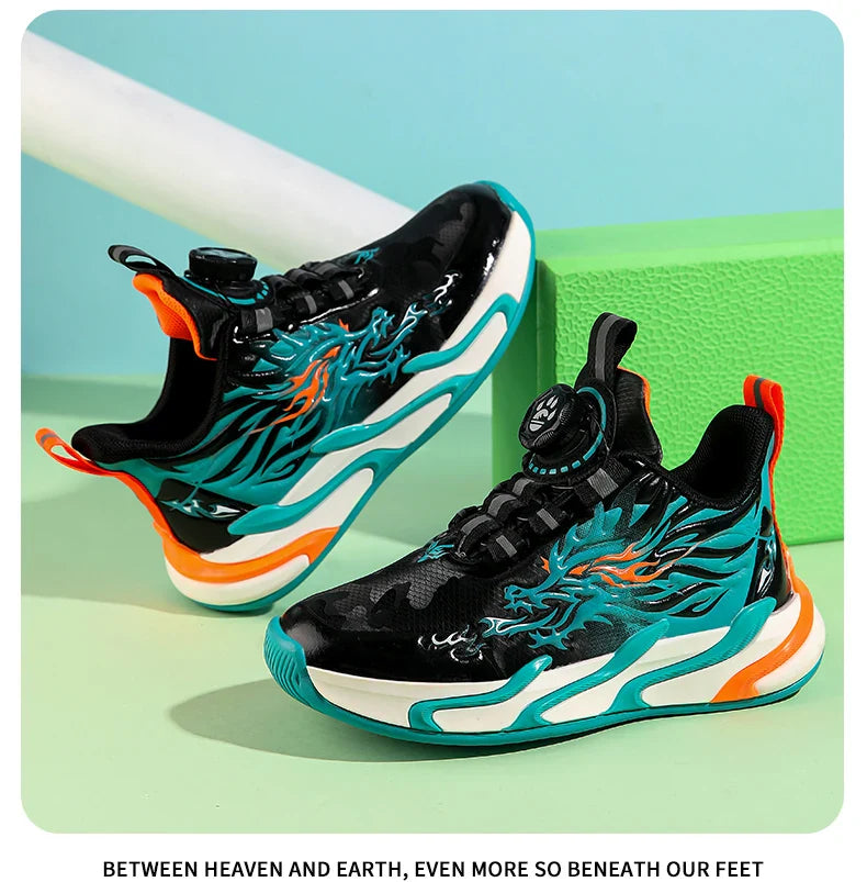 New waterproof leather-top rotary buckle children's sports casual shoes breathable running shoes for primary school students