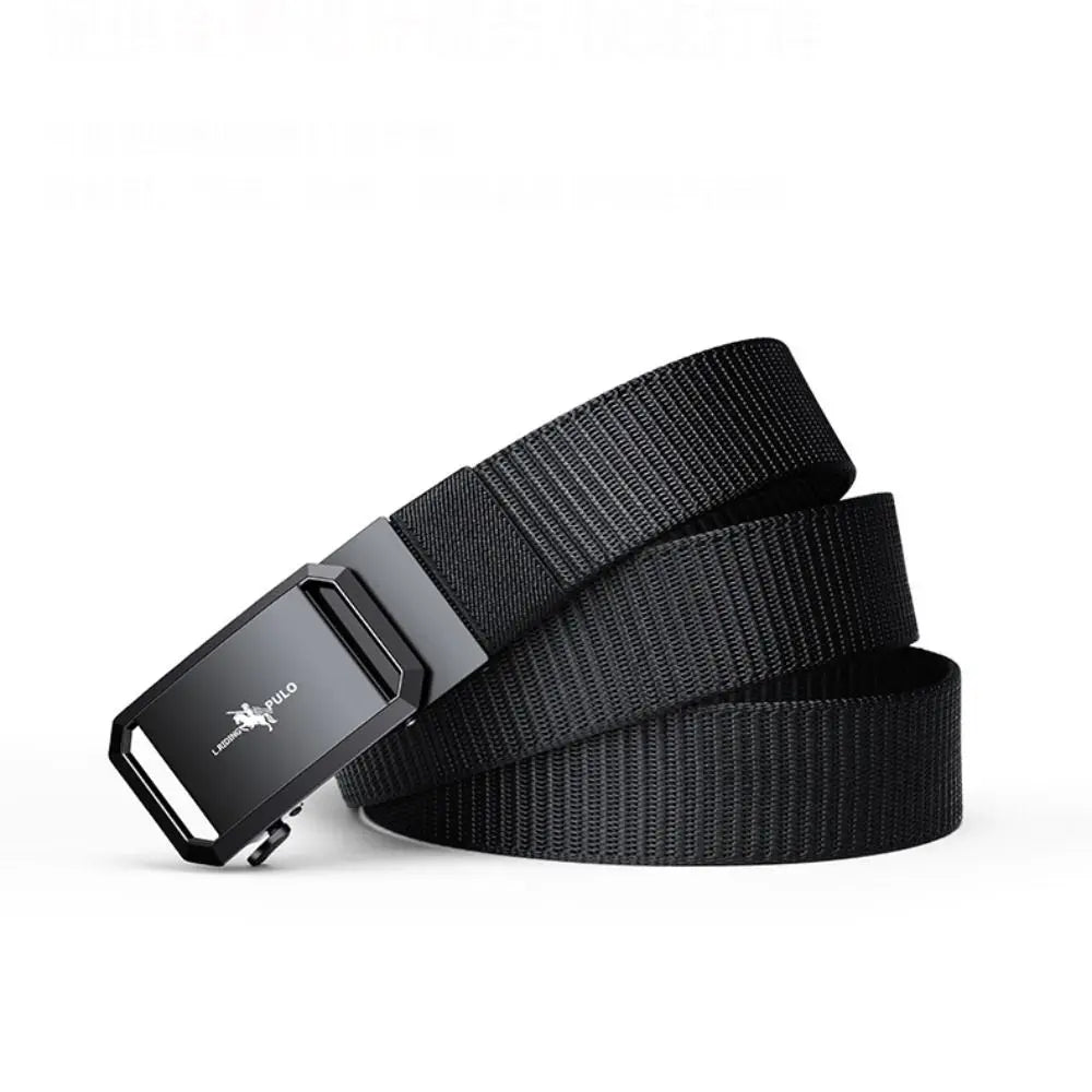Men Business Belt Nylon Canvas Belt Black Automatic Buckle Belt Casual Simple Wild Style Trendy Jeans Belt