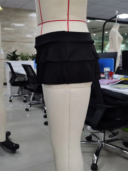 Women's Mini Skirt Low Waist Solid Color  Skirt Ruffle Hem Skirt Role Play Schoolgirl Costume